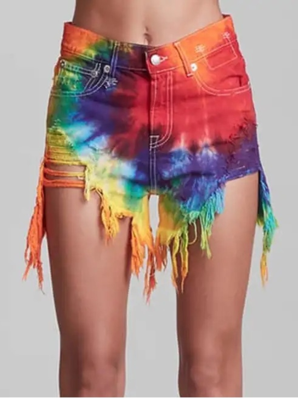 R13 Shredded Slouch Rainbow Tie Dye High Waist Shorts Size 27